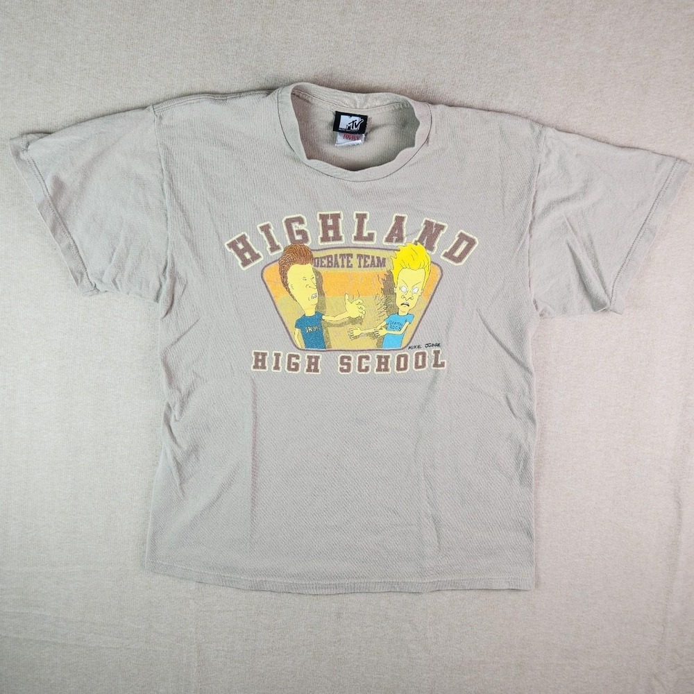 Vintage 2005 Beavis and Butthead Highland High Debate Team T-Shirt Brown L